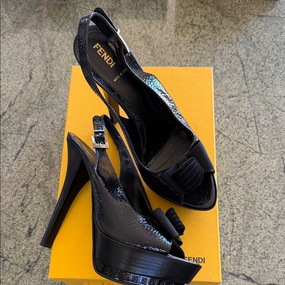 Fendi Glossy Black Platform Heels